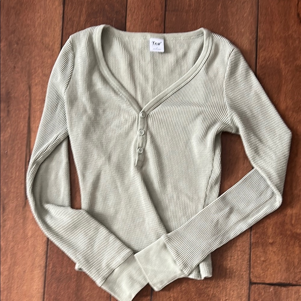 Tna Waffle Women's Sage Ribbed Top